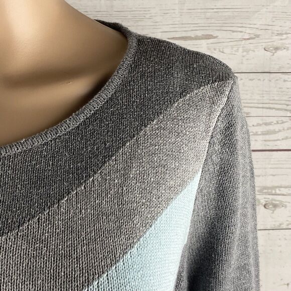 Liz Claiborne SweaterGray Blue Chevron Striped Cotton Blend - Picture 4 of 12